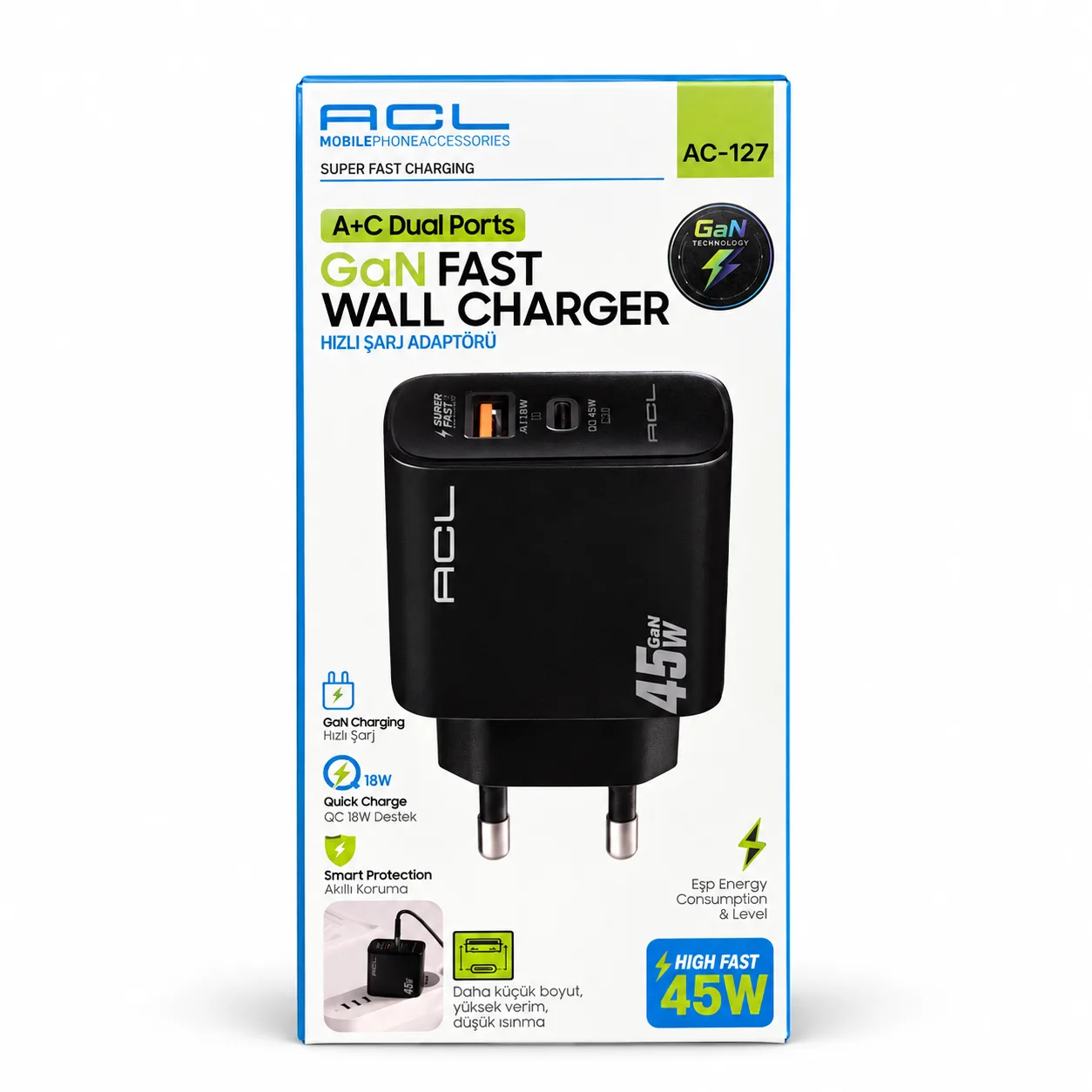 AC-127 A+C 45W Hızlı Şarj Adaptörü 5
