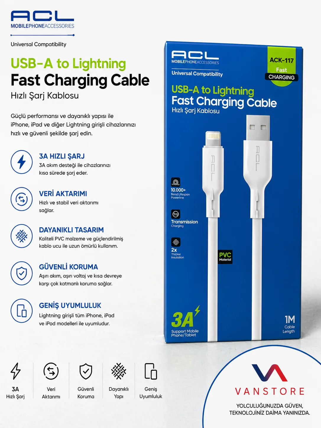 ACK-117 USB-A to Lightning Kablo 4