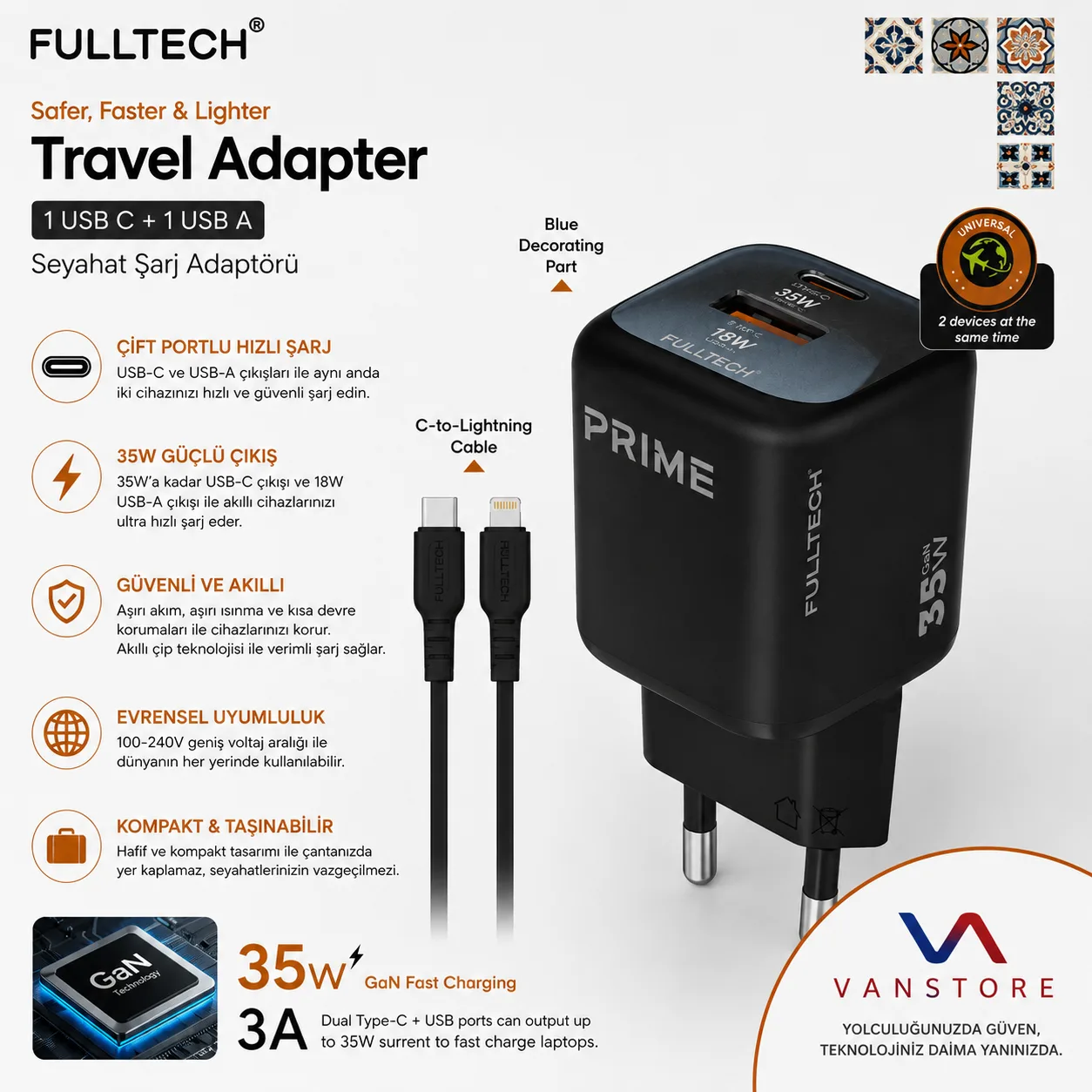 Fulltech Prime 35W GaN Şarj Adaptörü 5