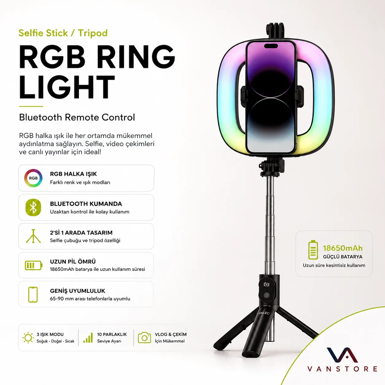 BLV31 RGB Ring Light Tripod 8