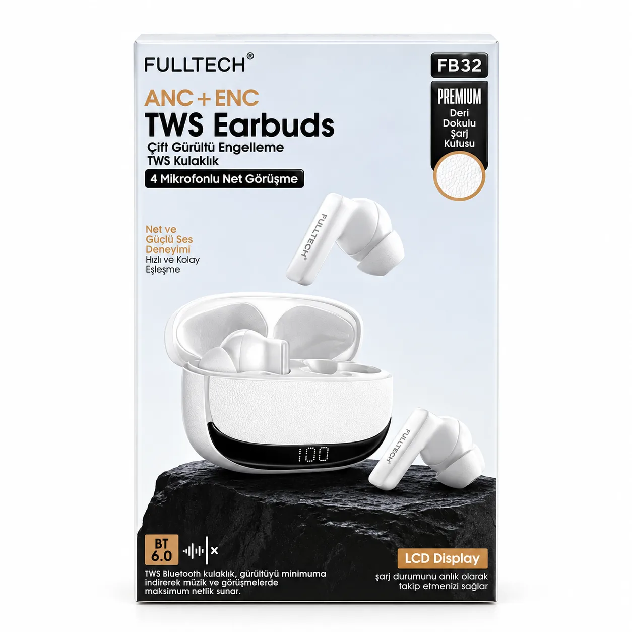 FULLTECH FB32 ANC+ENC TWS Bluetooth Kulaklık - Beyaz 5